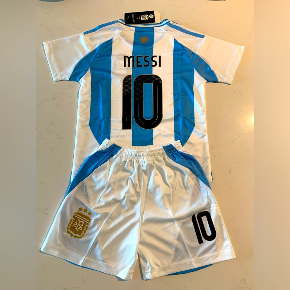 Youth XL 12-14 Messi Youth Kids Jersey Kit Argentina Soccer Uniform
